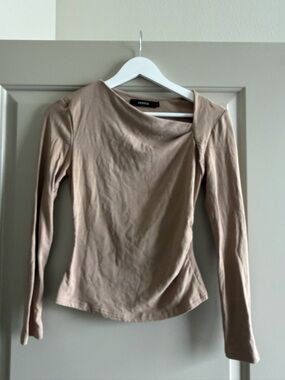 Women’s Long Sleeve Beige Asymmetrical Neck Top